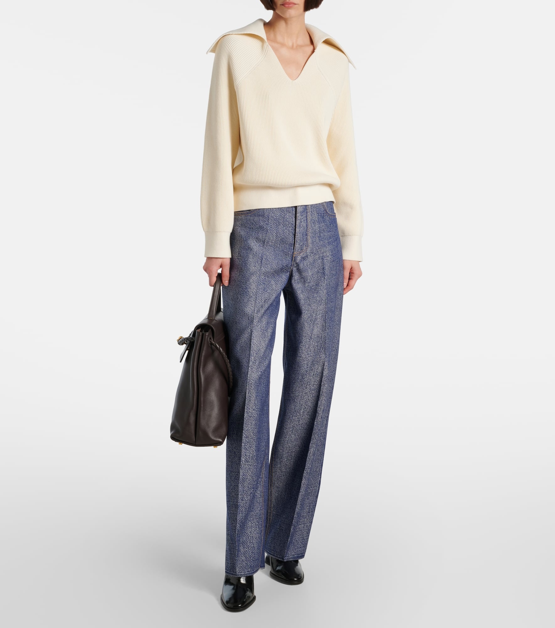 Trompe l'œil wool and cotton wide-leg pants - 2