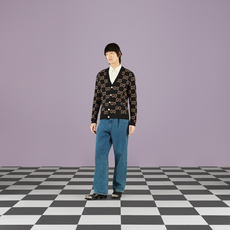 GUCCI GG wool jacquard cardigan outlook