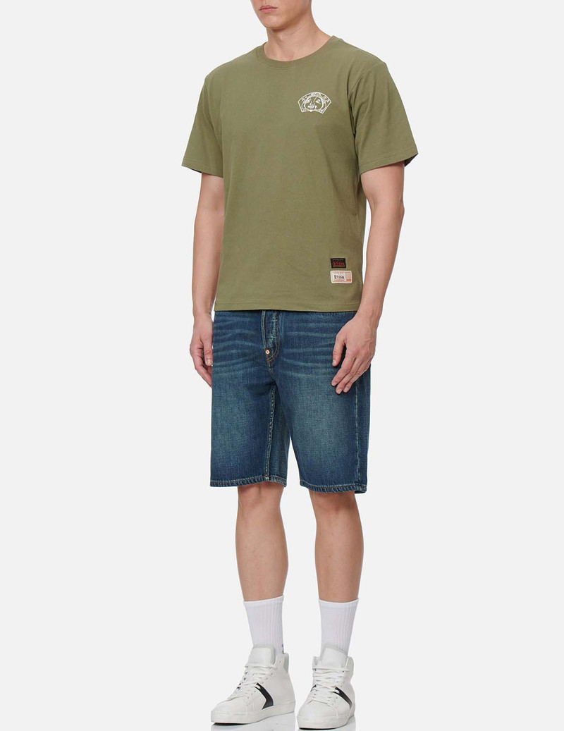 DAICOCK DISCHARGED PRINT AND EMBROIDERY DENIM SHORTS 6