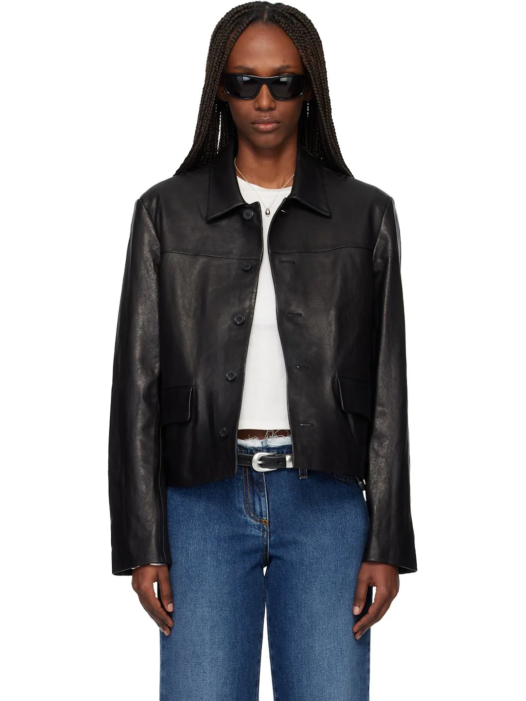 Black Vegetable Tanned Lamb Leather Jacket - 1