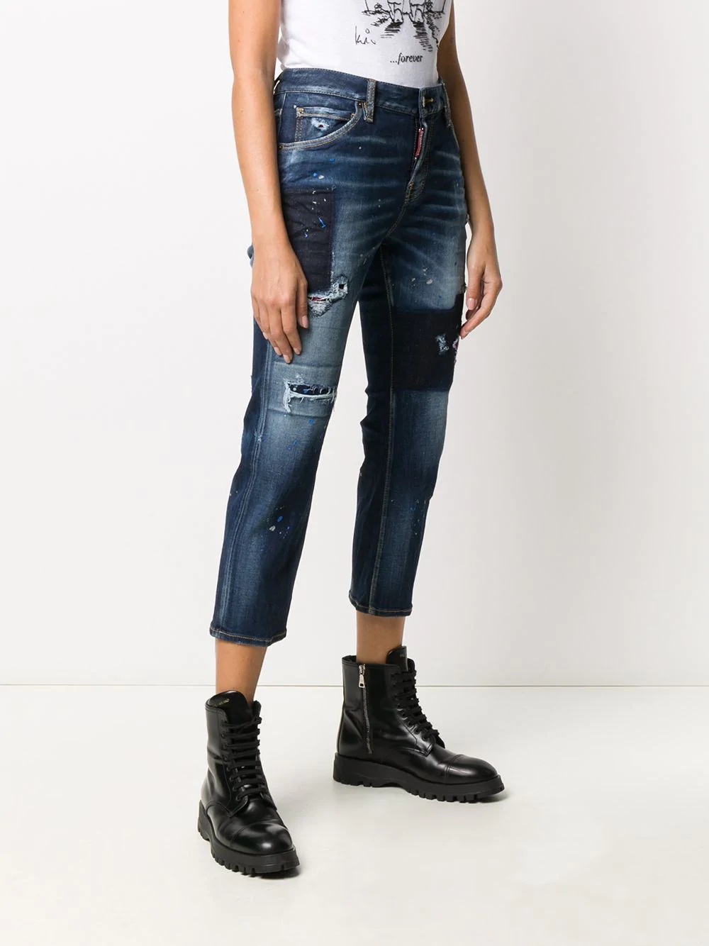 distressed-effect cropped denim jeans - 3