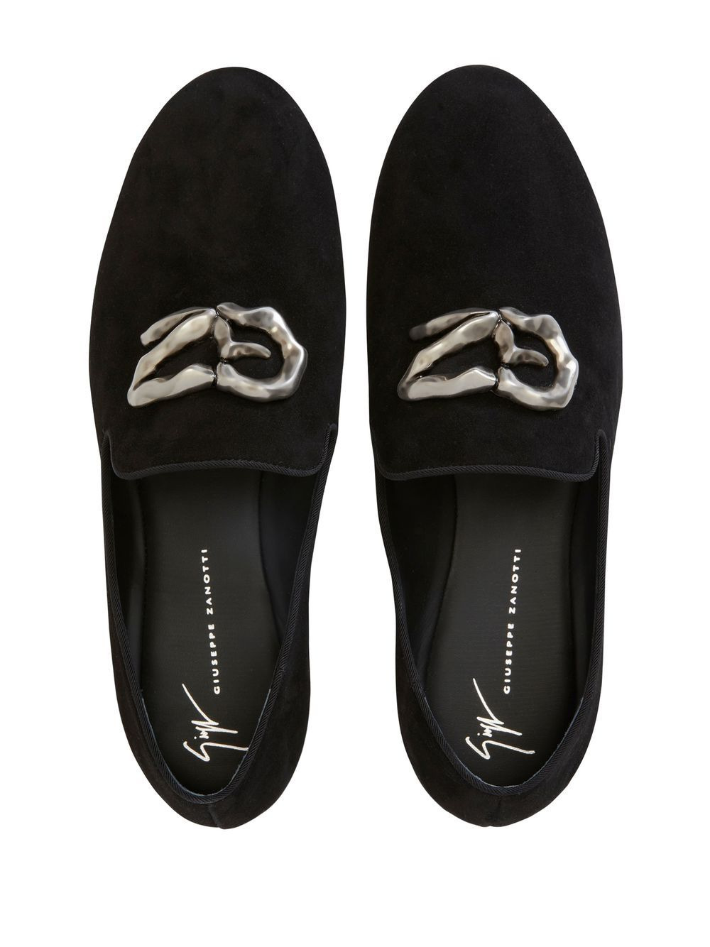 logo-plaque suede loafers - 4