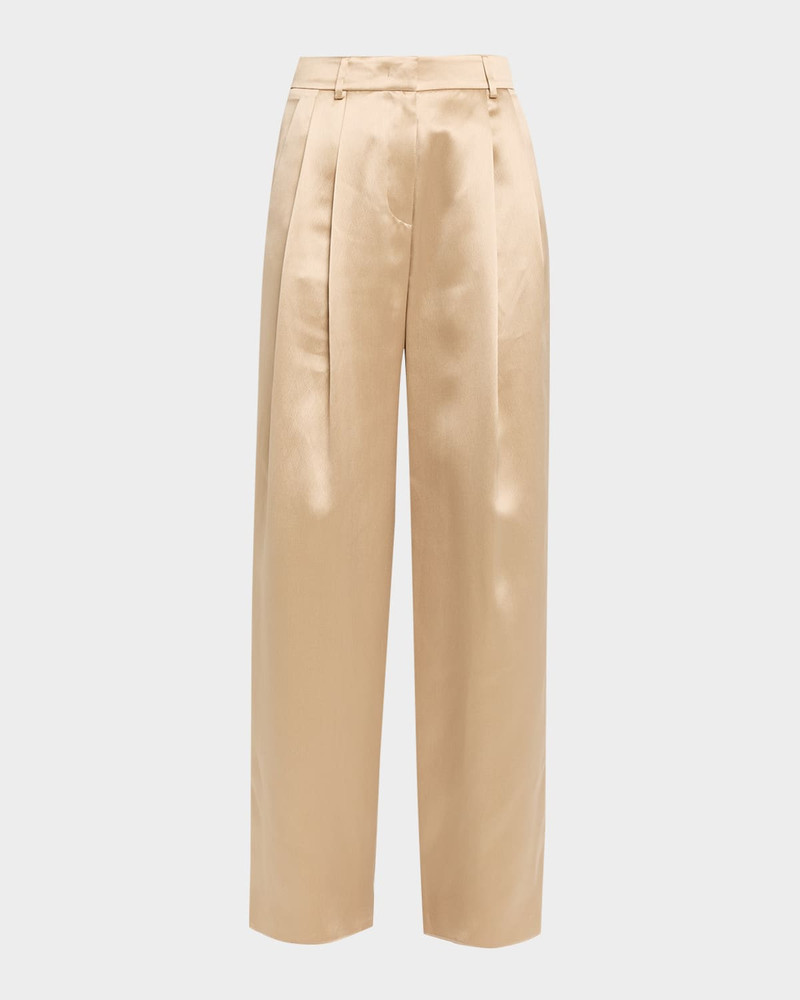 Pleated Satin Straight-Leg Pants 1