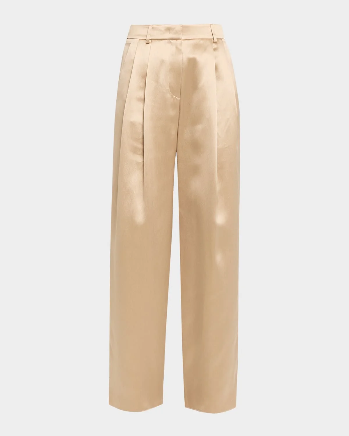 Pleated Satin Straight-Leg Pants - 1