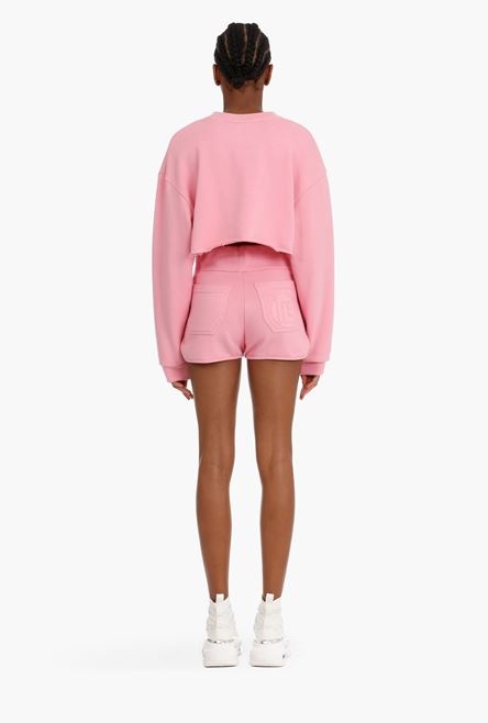 Cropped light pink sweatshirt with embossed Balmain logo - 3