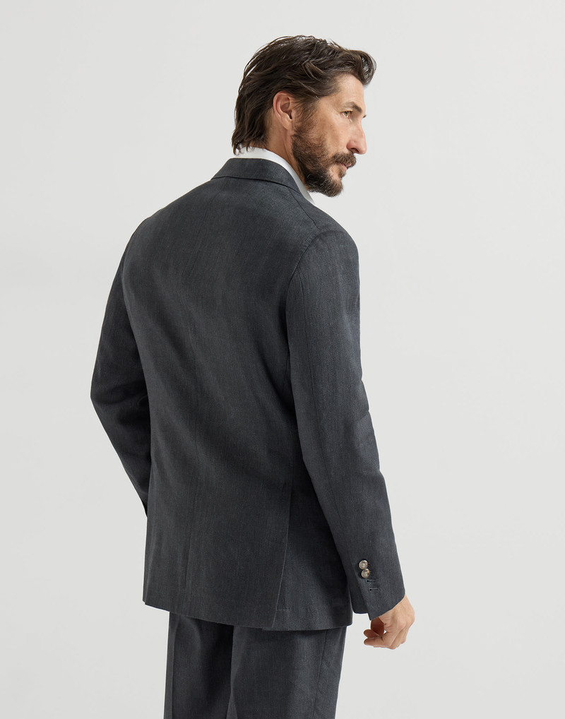 Linen and virgin wool chevron one-and-a-half breasted deconstructed blazer with metal buttons 3
