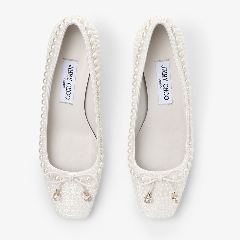 Elme 45 White Pearl Embellished Satin Pumps 5