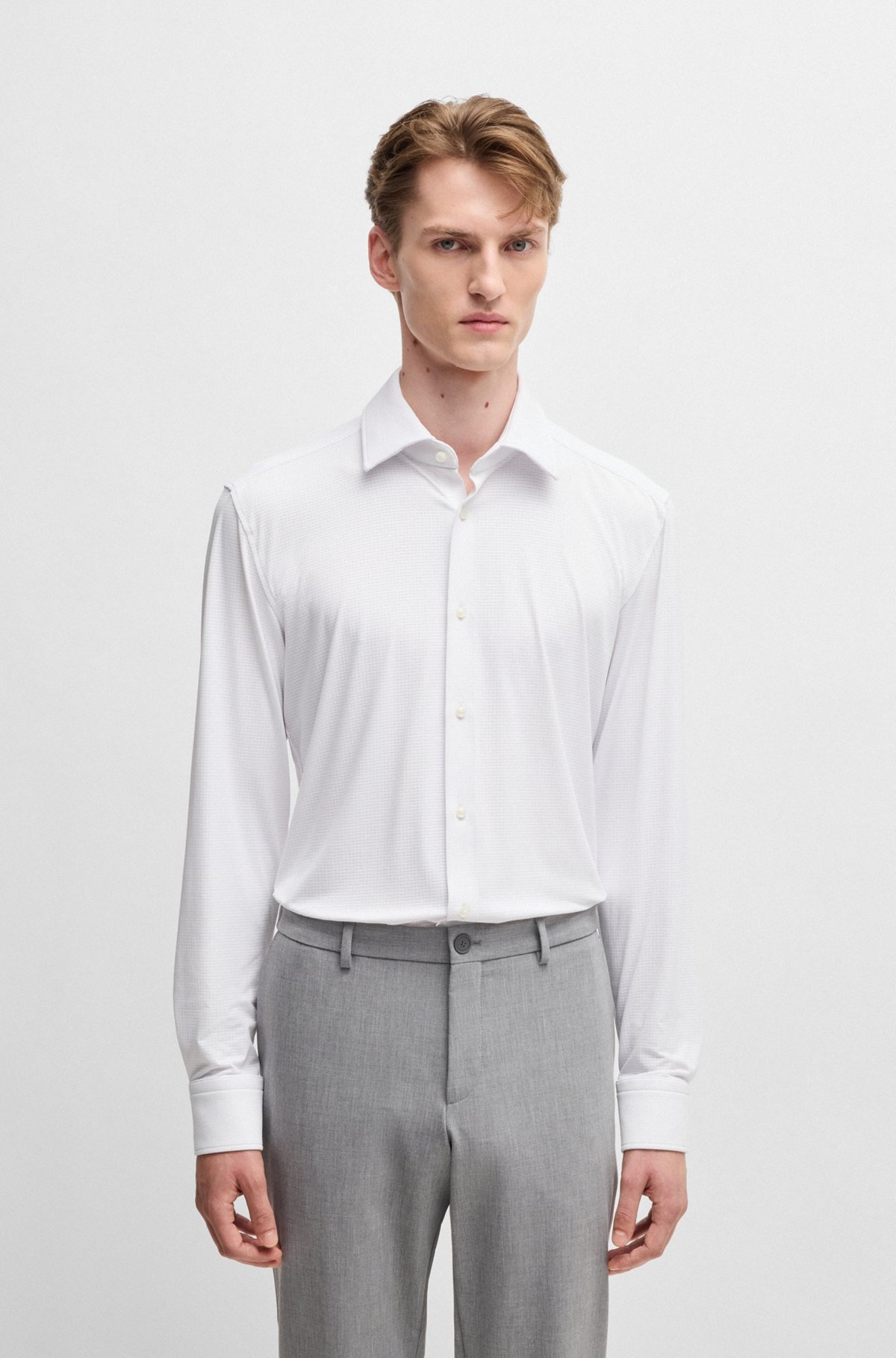 SLIM-FIT SHIRT IN TEXTURED PERFORMANCE-STRETCH JERSEY - 2