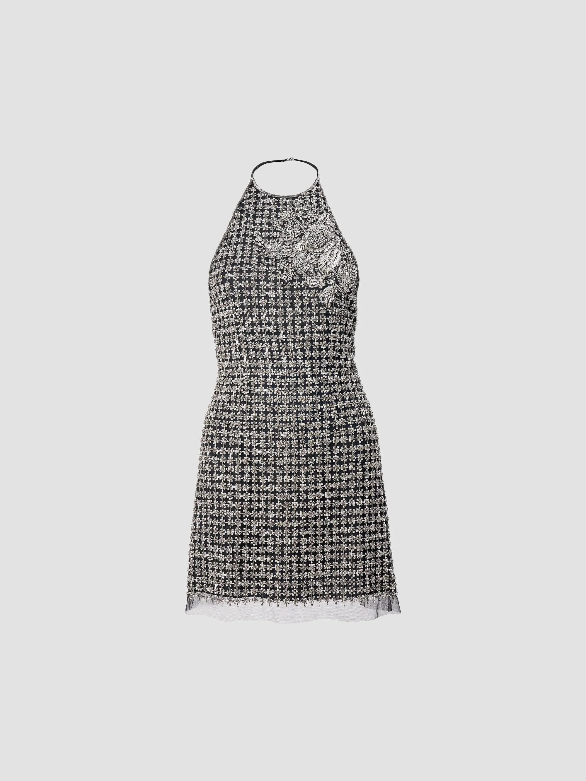 Women's Chalet Embellished Halterneck Mini Dress - Black Multi - 1