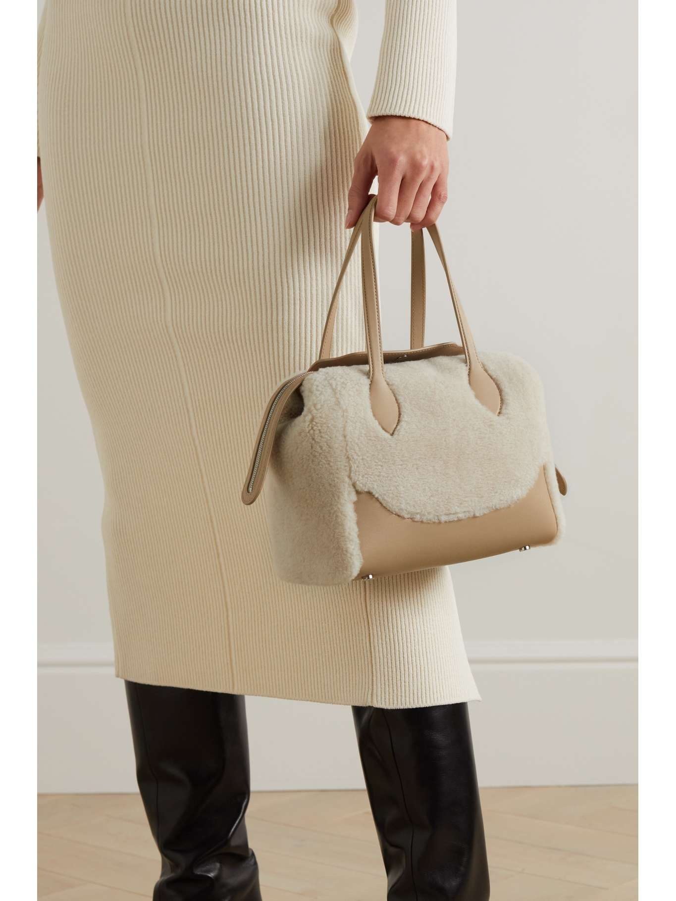 Happy Day micro leather and cashmere and silk-blend fleece tote - 2