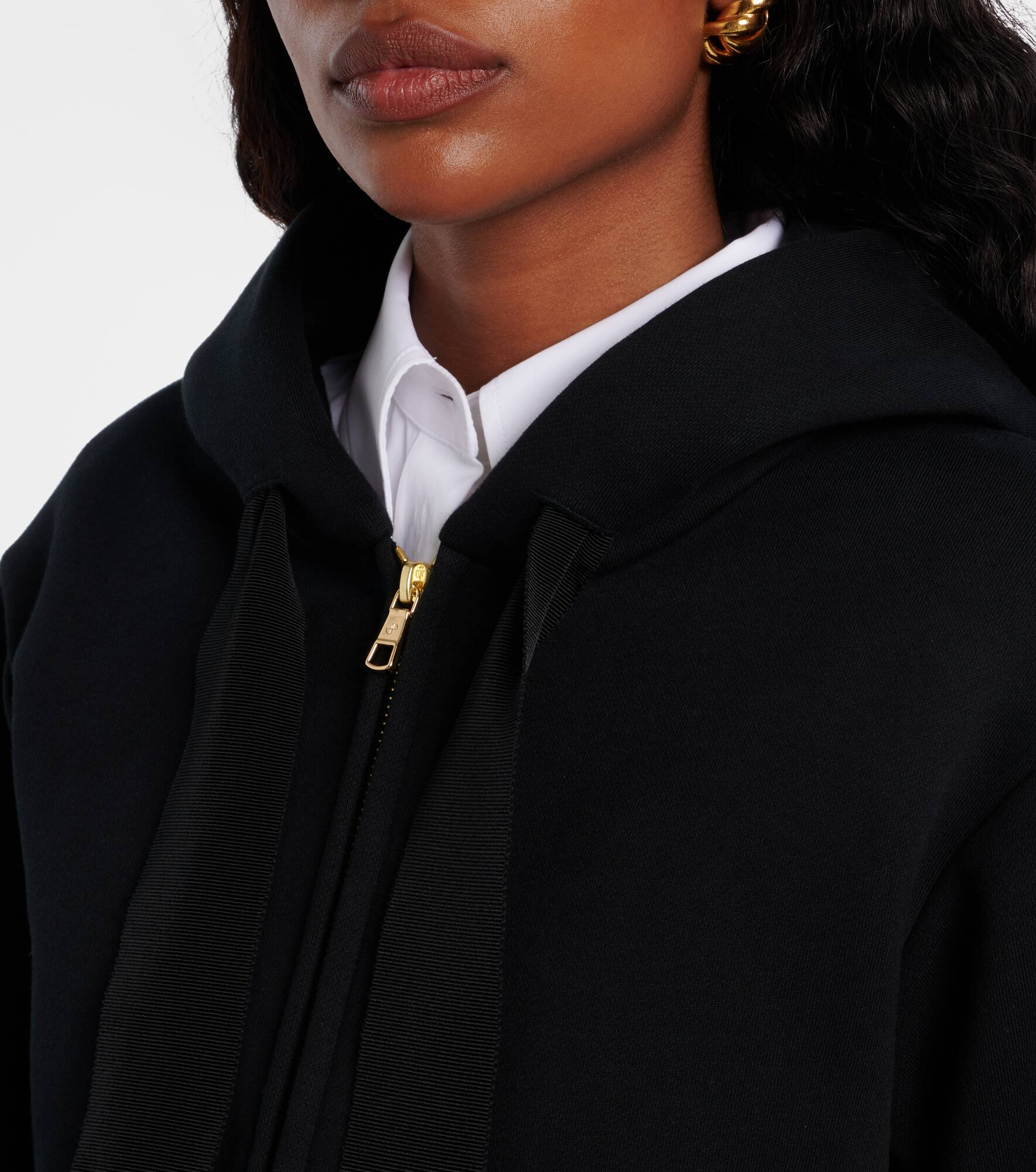 Faille-trimmed cotton jersey zip-up hoodie - 4