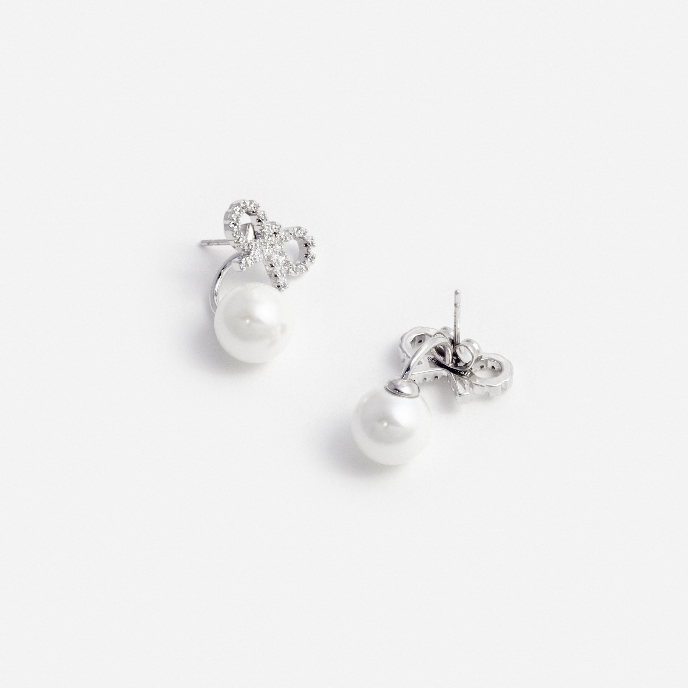 Crystal Bow Pearl Jacket Earrings - 2