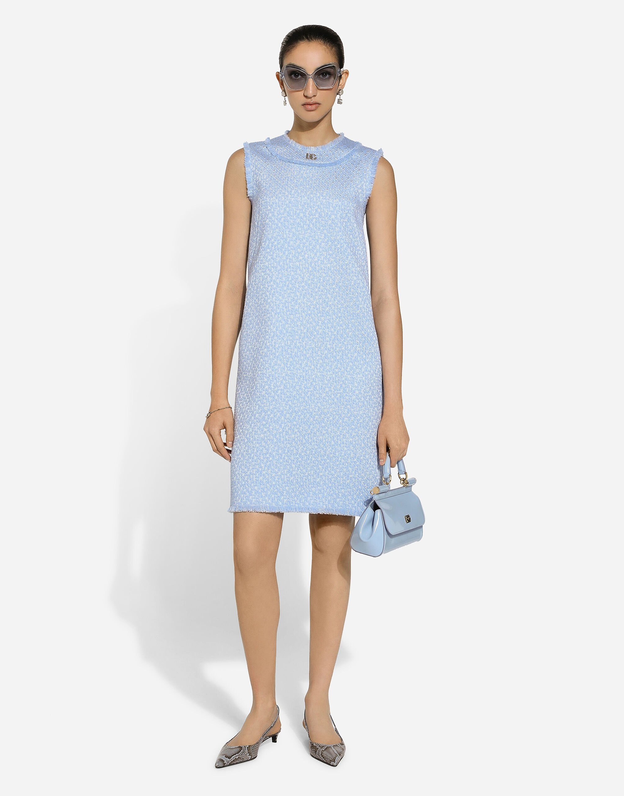 Sleeveless raschel tweed dress with DG logo - 2