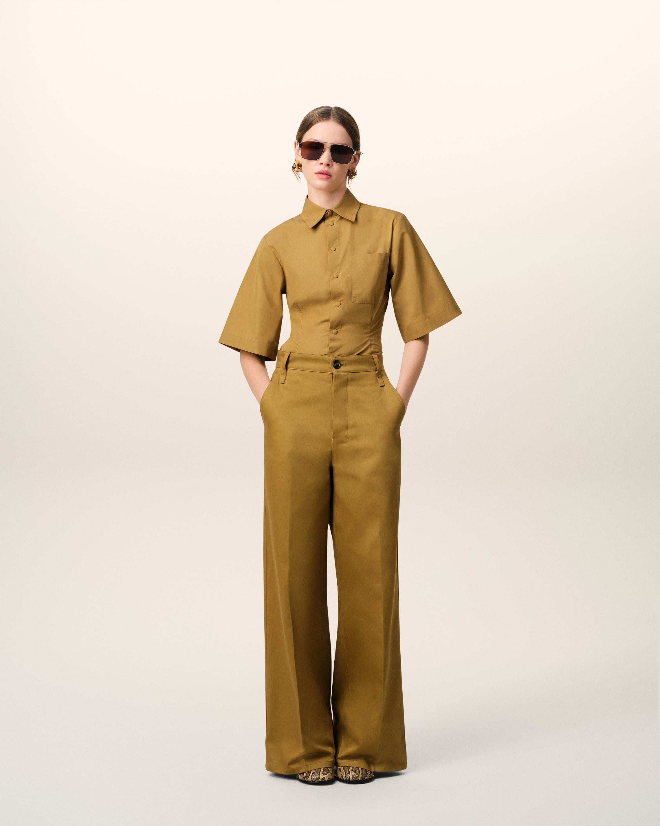 MUSTARD COTTON BAGGY FIT TROUSERS - 2