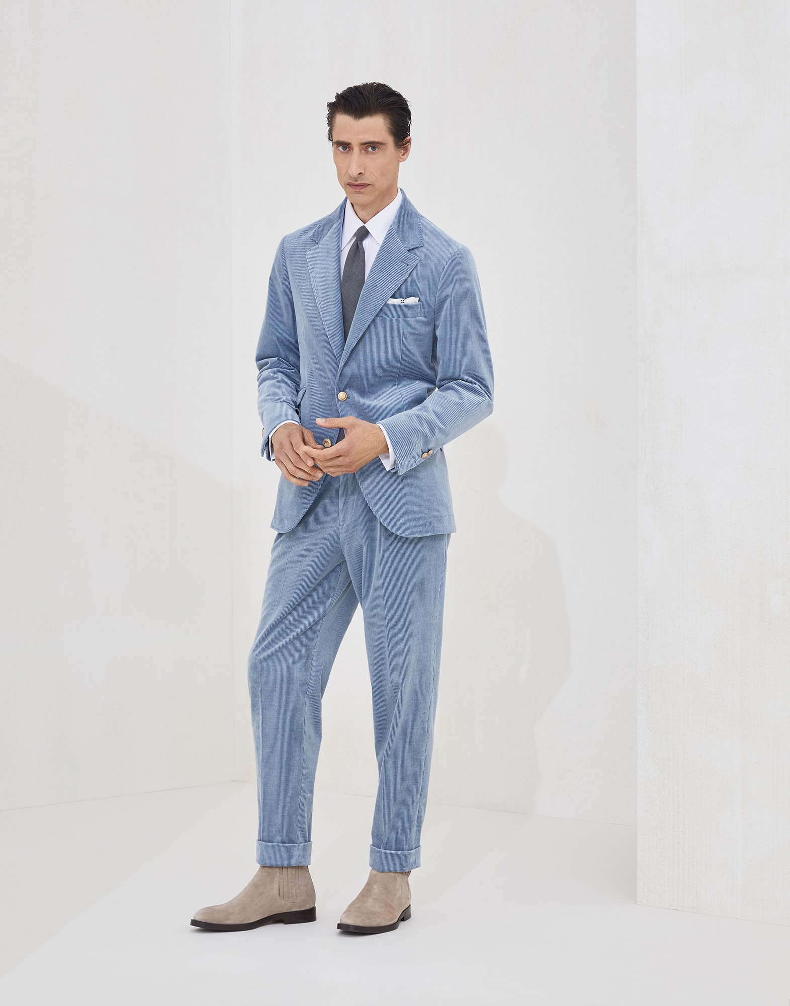 Comfort cotton and cashmere corduroy deconstructed Cavallo blazer with metal buttons - 5