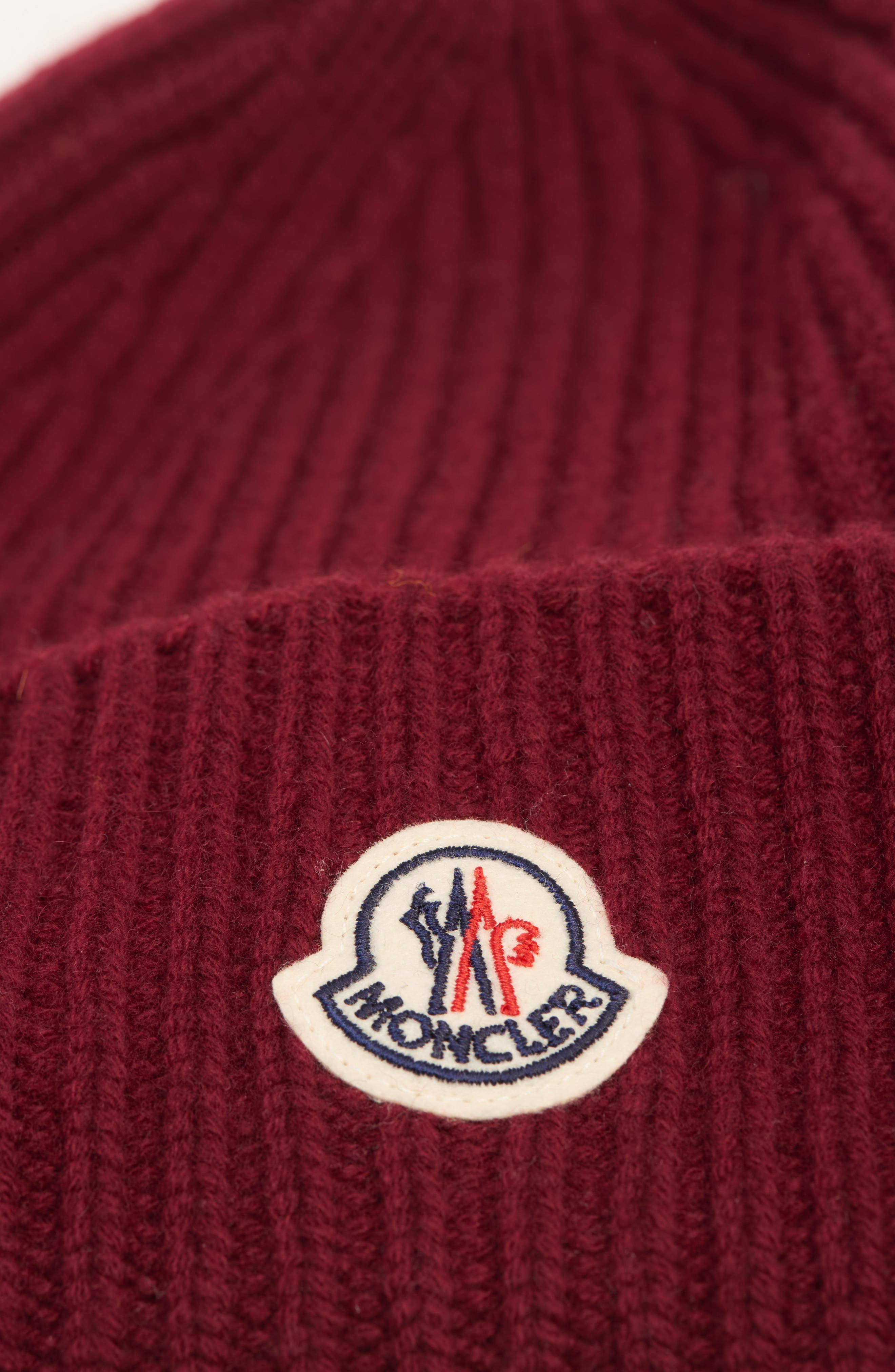 Moncler Logo Patch Virgin Wool & Cashmere Beanie in Dark Mahogany at Nordstrom - 3