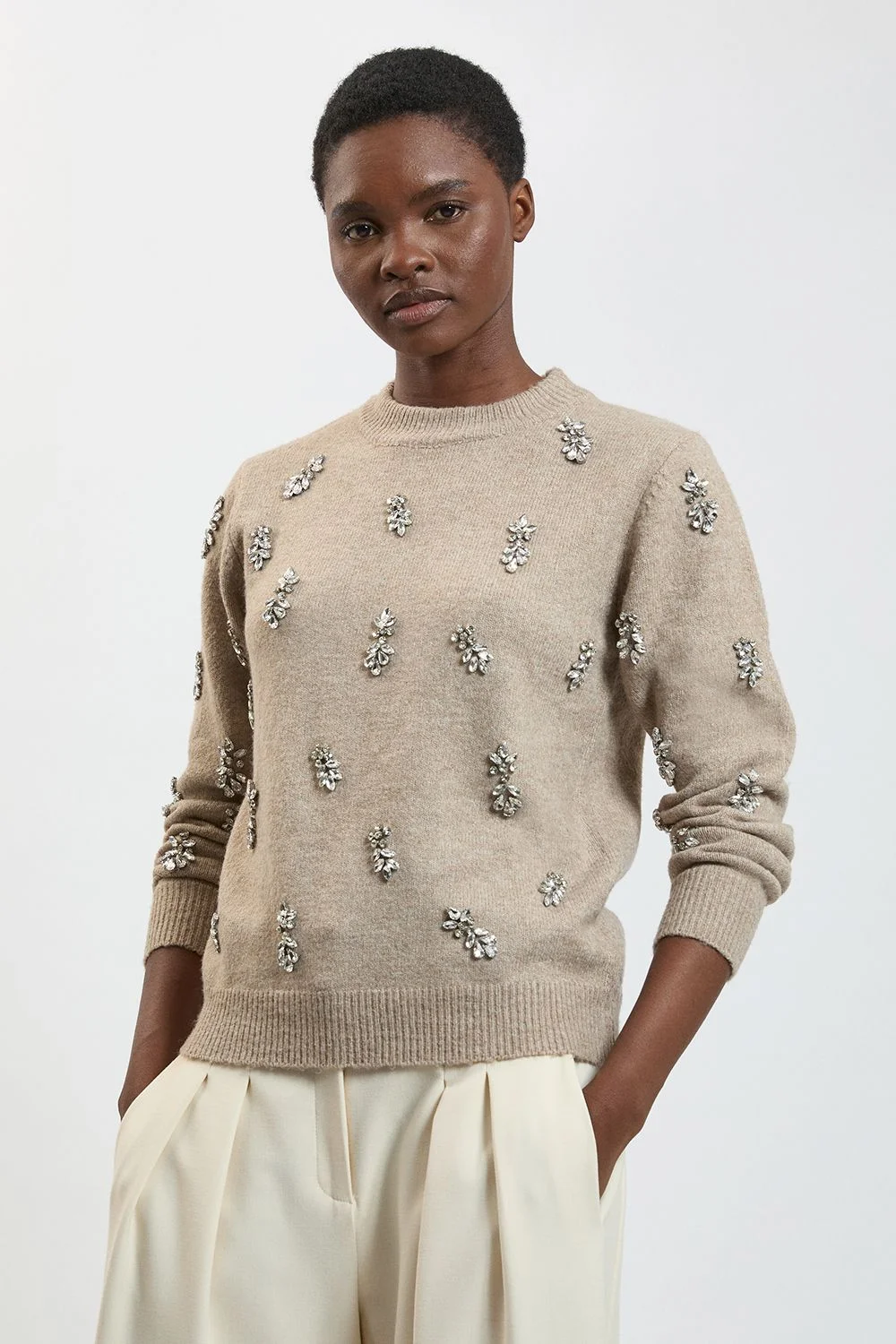 Wool Blend Embellished Cosy Knitted Jumper - 1