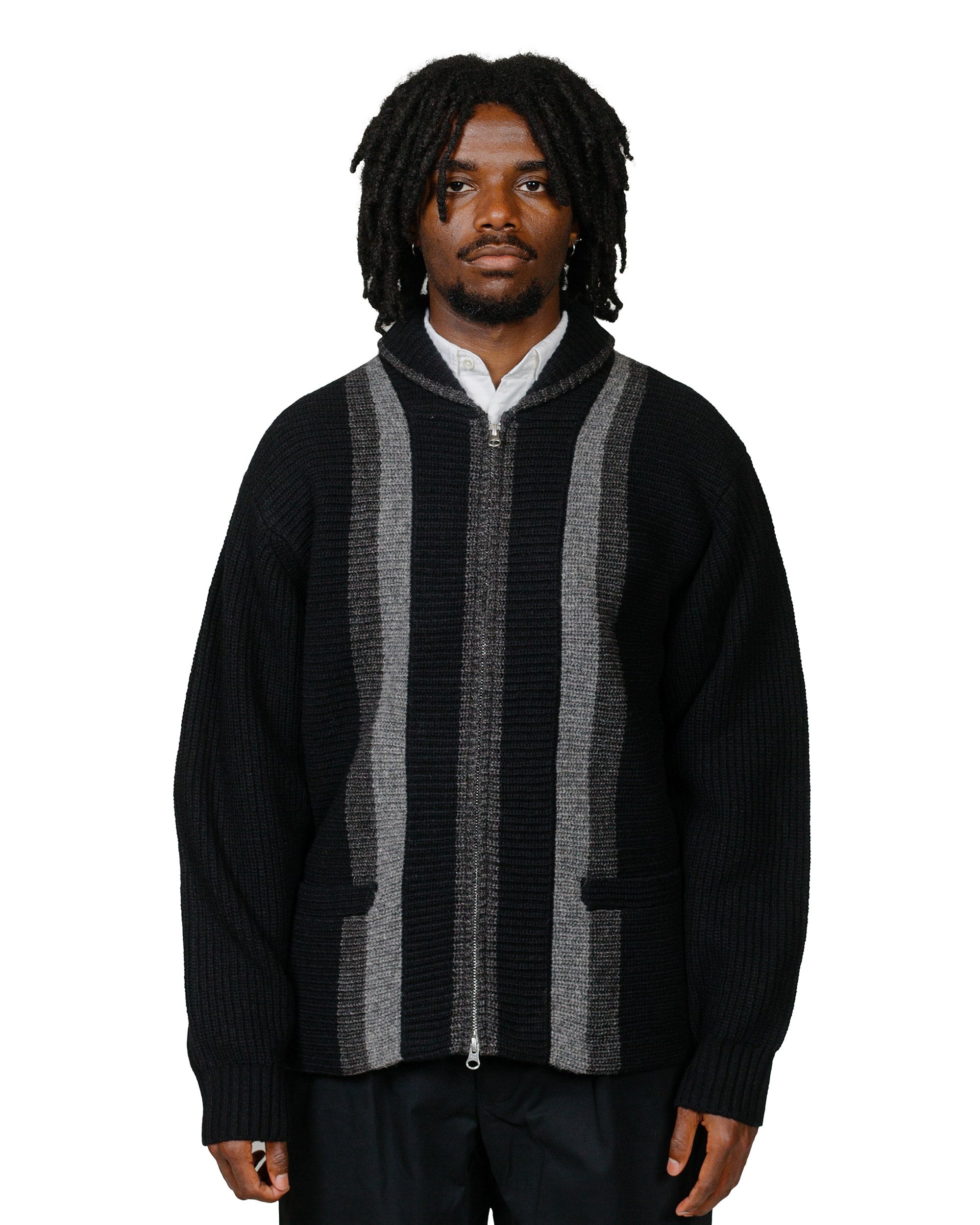 Full Zip Shawl Collar Knit Black - 2