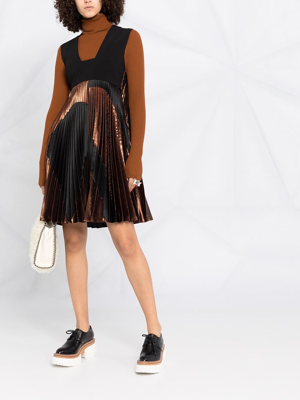 metallic-panel pleated dress - 2