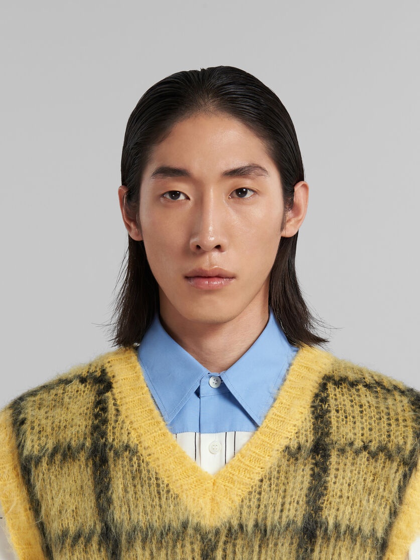 YELLOW CHECKED MOHAIR SLEEVELESS JUMPER - 4