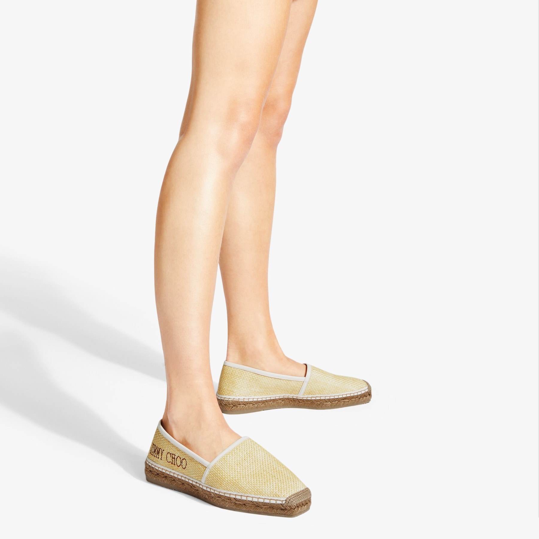 Dru Flat
Natural Raffia and Dark Tan Leather Espadrilles with Dark Tan Jimmy Choo Lettering - 2