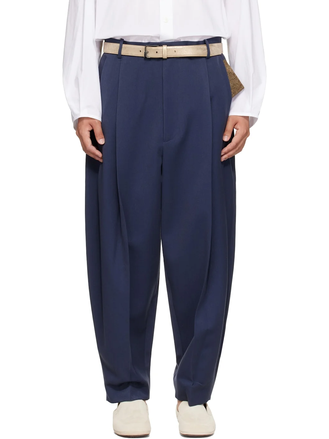 Navy Pleated Trousers - 1