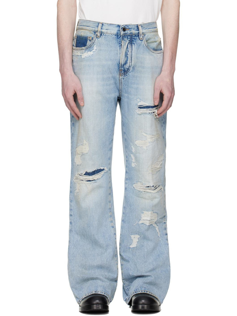 Blue Distressed Boot Cut Jeans 1