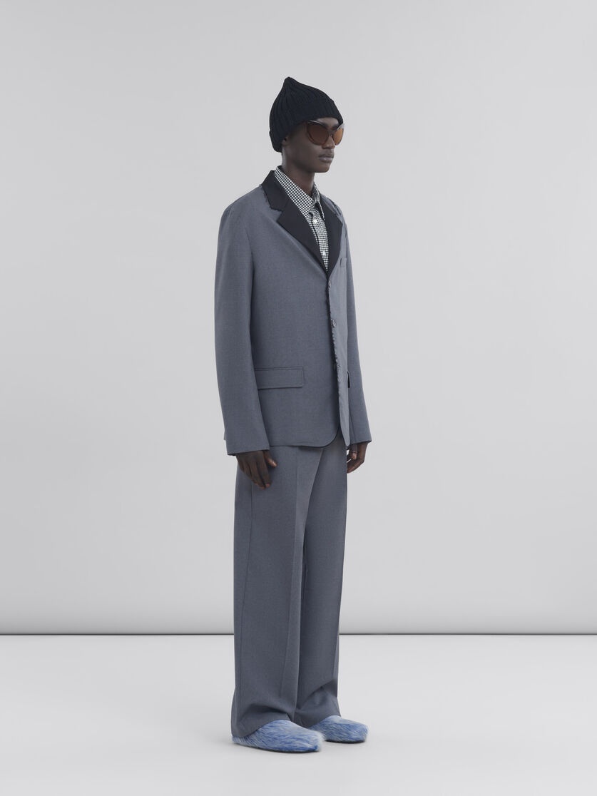 GREY TROPICAL WOOL TROUSERS WITH CONTRASTING WAISTBAND - 5