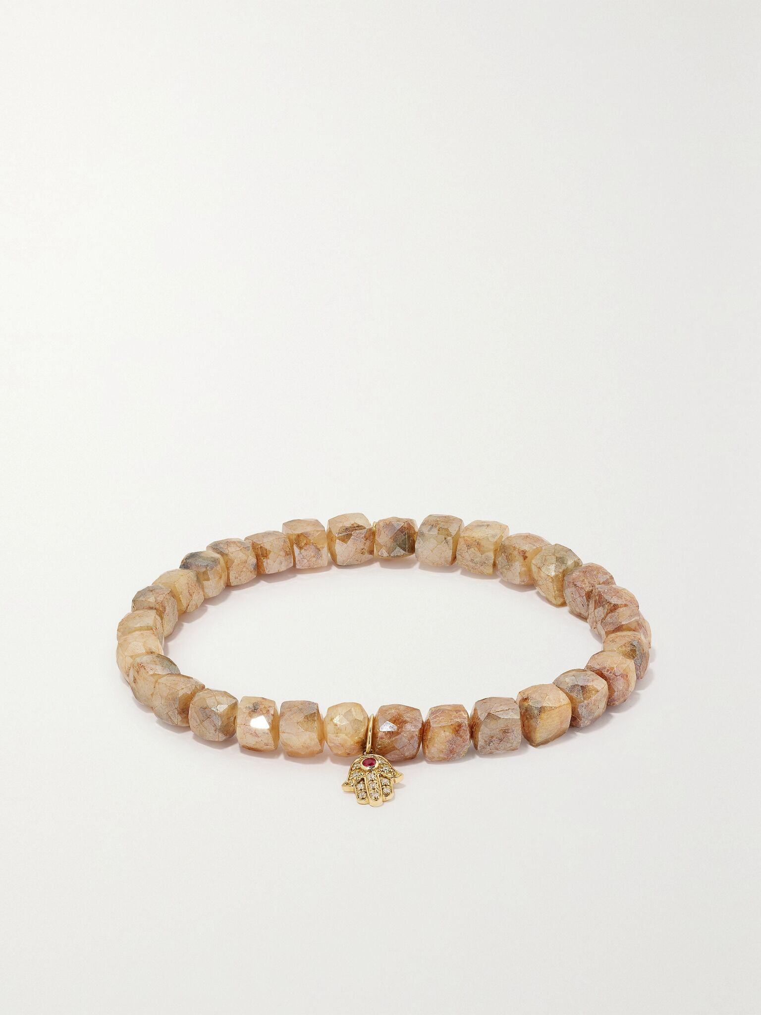 Small Hamsa 14-karat gold, quartz and diamond bracelet Peach - 1