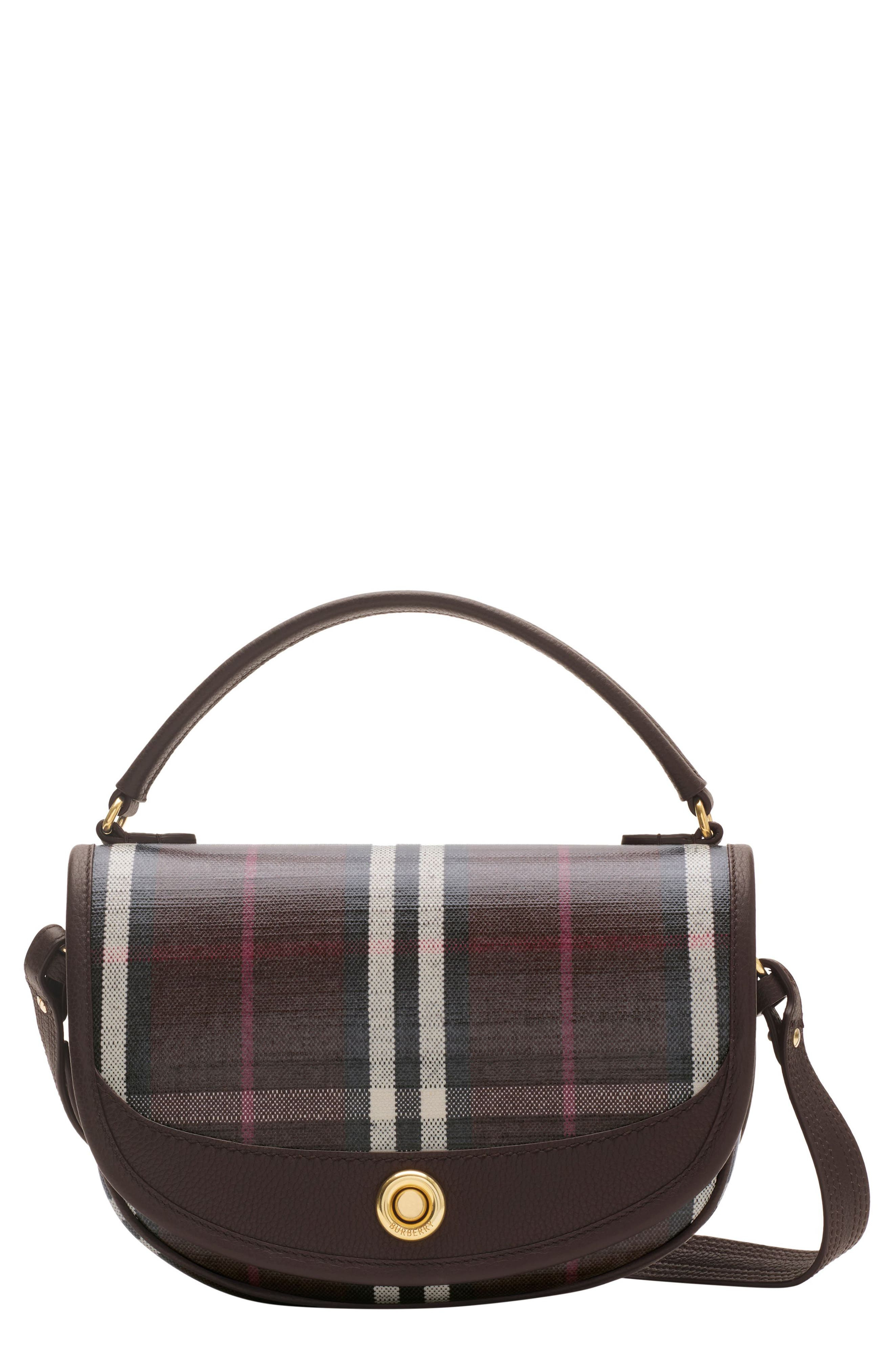 burberry Highlands Check Coated Canvas & Leather Top Handle Bag in Mahogany at Nordstrom - 1