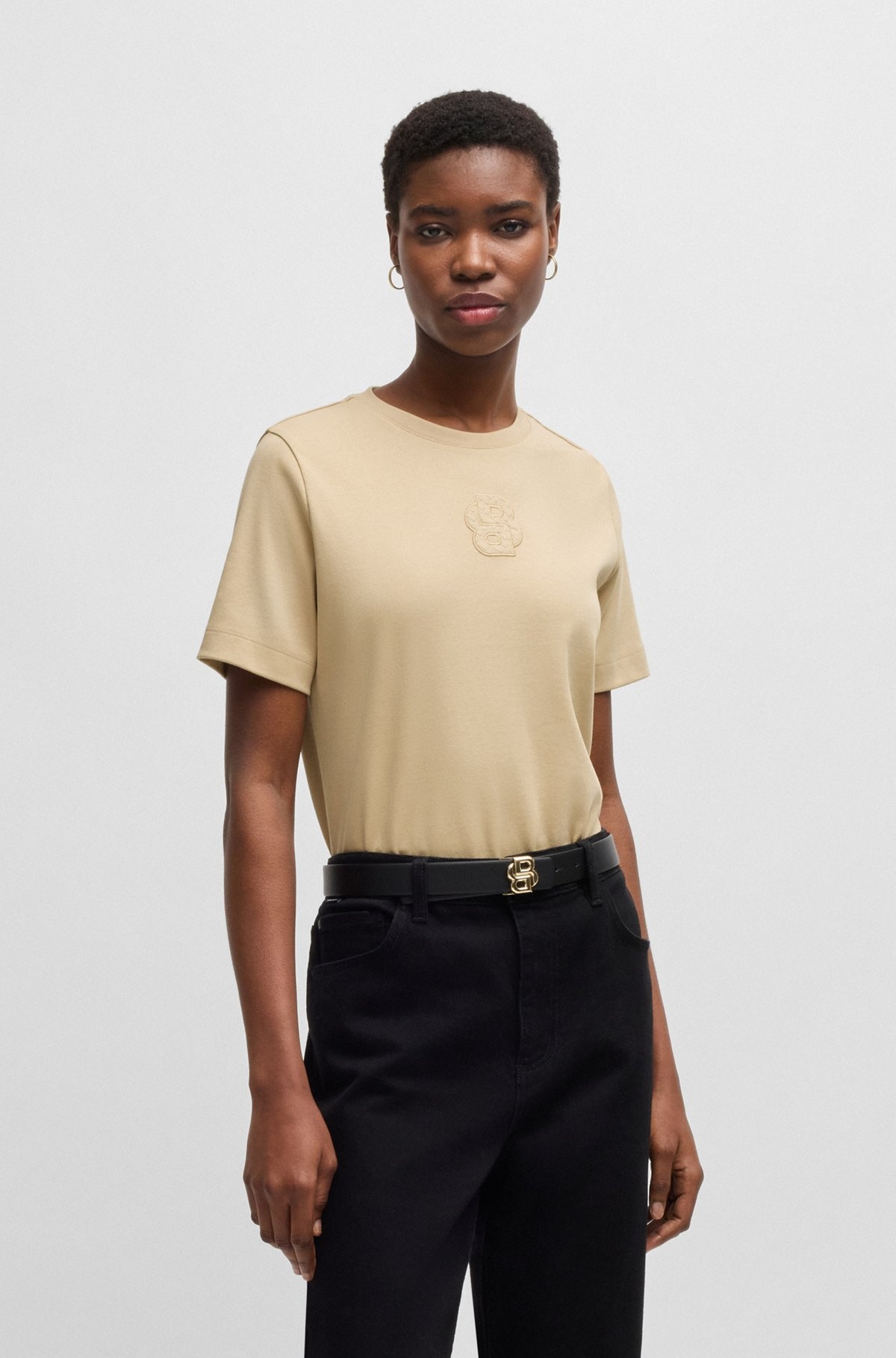 INTERLOCK-COTTON T-SHIRT WITH DOUBLE B MONOGRAM - 2