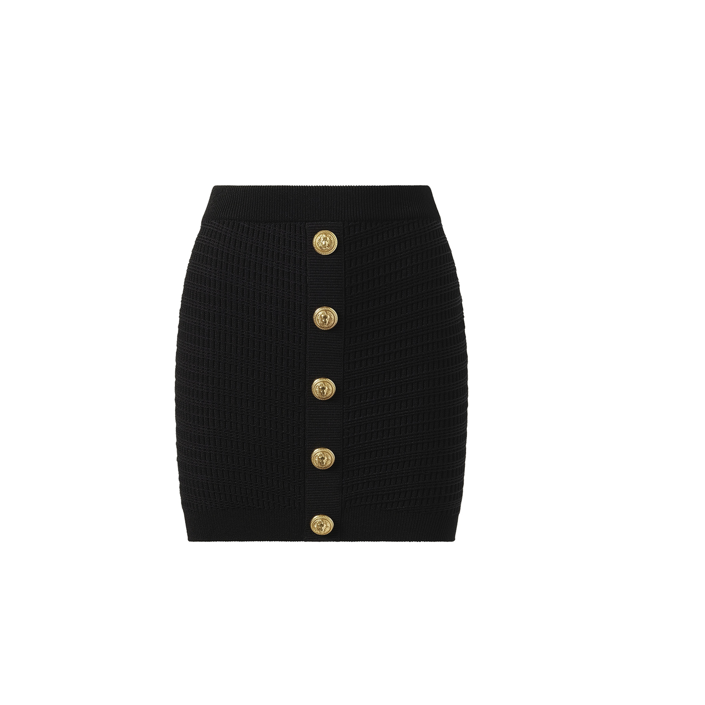 Buttoned Knit Short Skirt in Black - 2