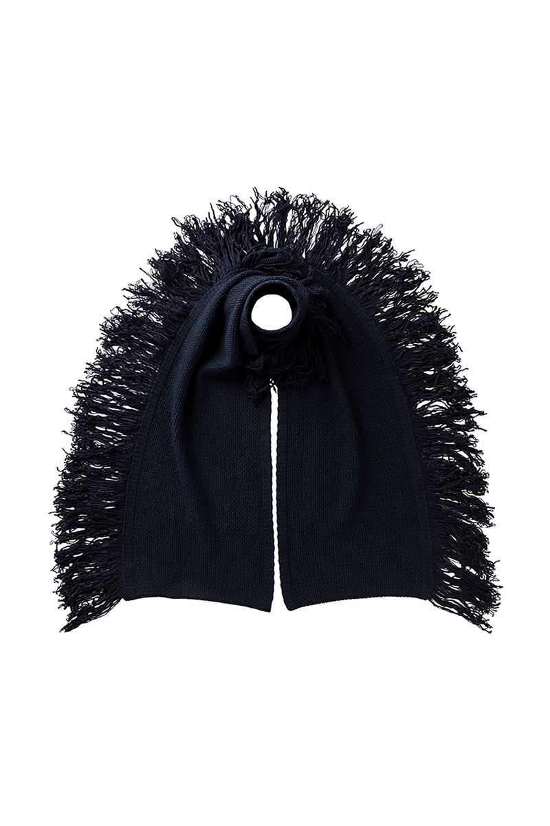 Fringed Cashmere Navy Scarf 1