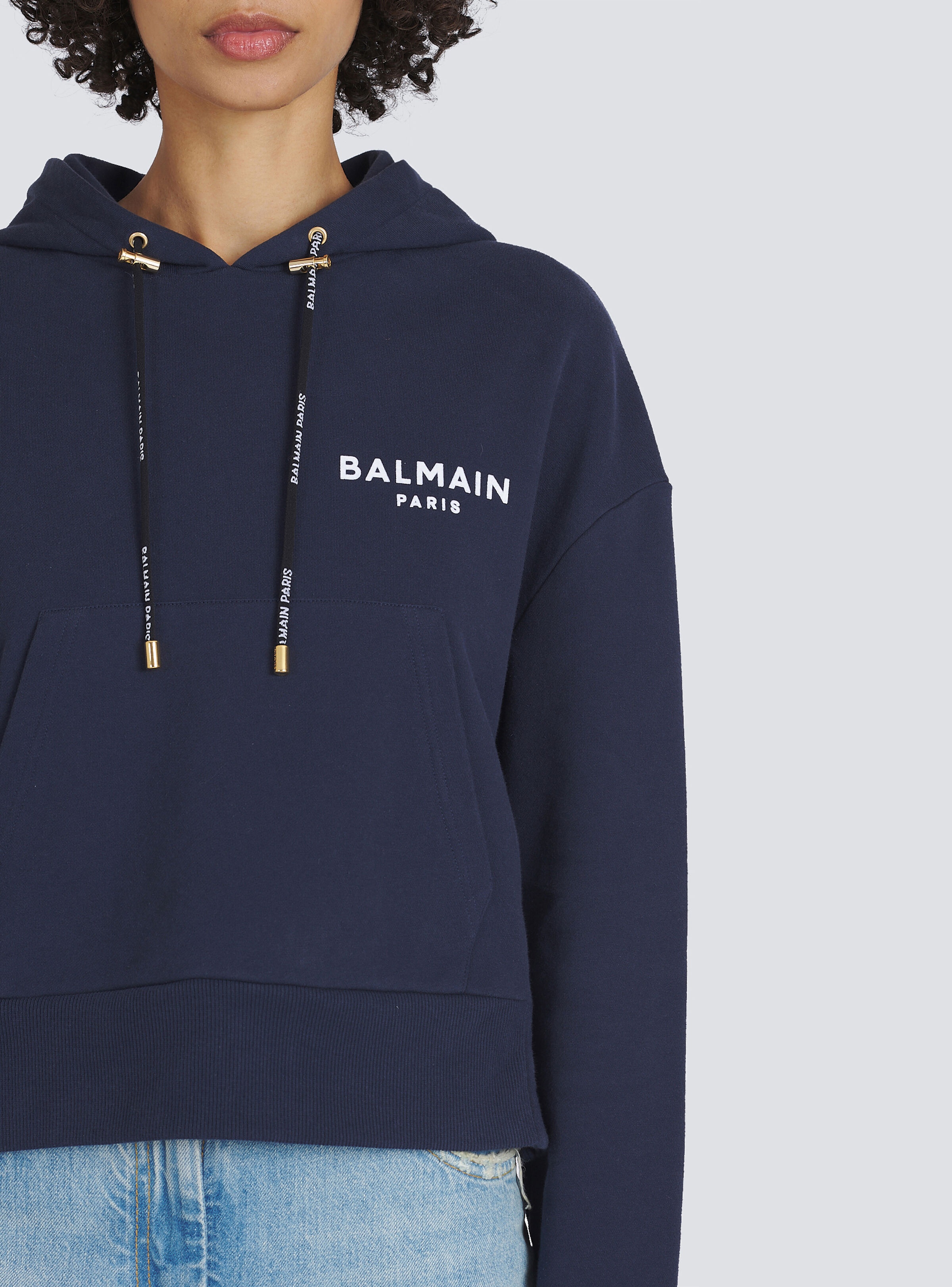 Eco-designed cotton sweatshirt with flocked Balmain logo - 7