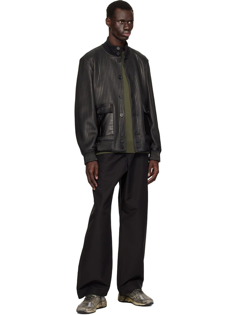 Golden Goose Black Embossed Stripes Leather Bomber Jacket outlook