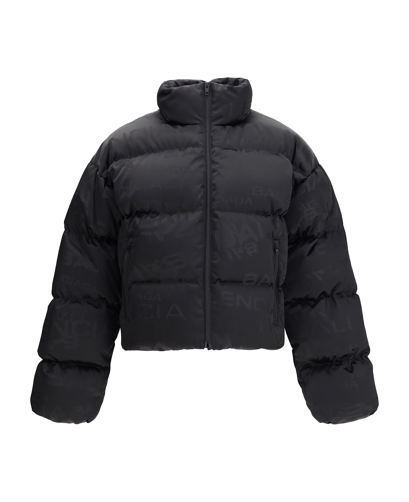 Cropped Puffer Jacket With Logo Motif - 1