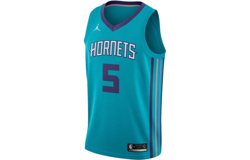 Jordan Men's Air Jordan NBA Retro Basketball Jersey/Vest SW Fan Edition Charlotte Hornets No. 5 Blue Green  outlook