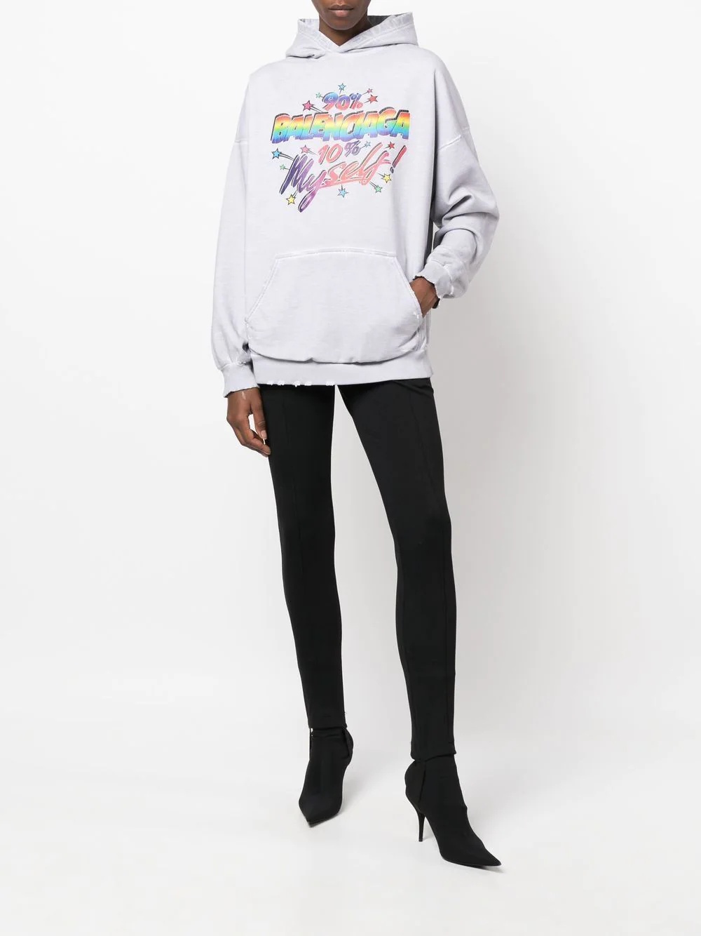 BALENCIAGA rainbow logo cotton hoodie REVERSIBLE