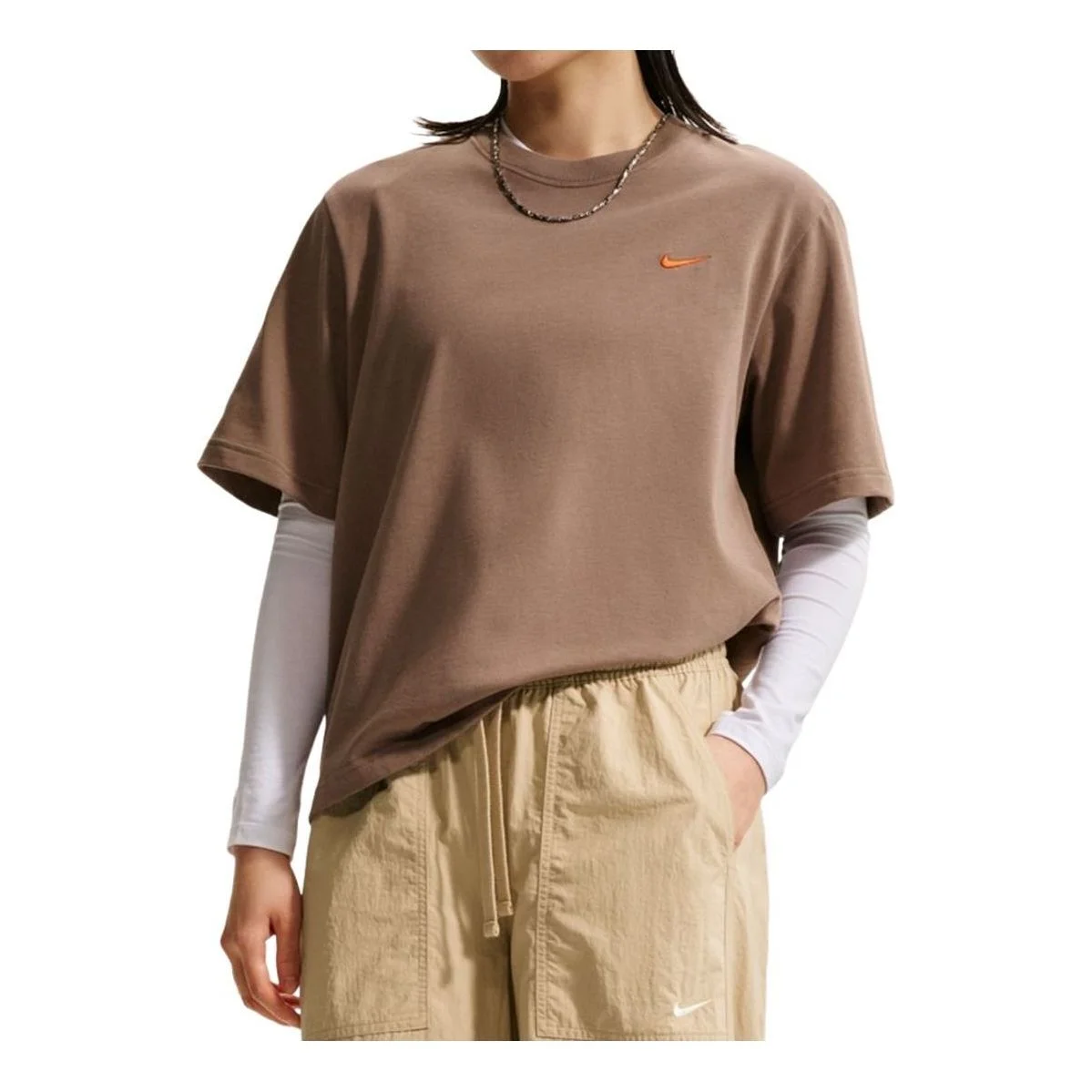 (WMNS) Nike Sportswear Boxy Linen Oversized T-Shirt 'Brown Flax Mink Brown' IR7589-214 - 1