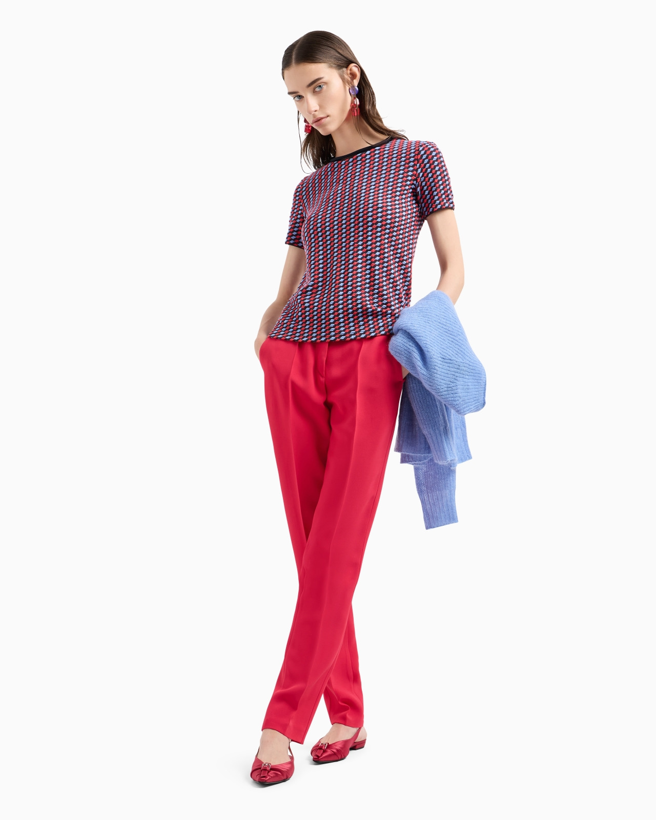 Cady crêpe trousers with belt loops and rib - 4