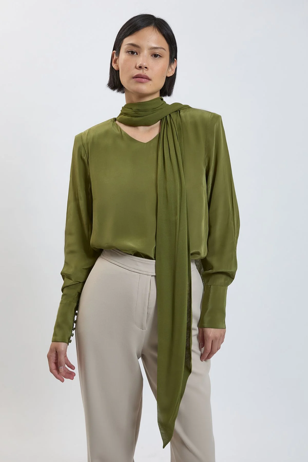 Petite Scarf Detail Viscose Top - 1