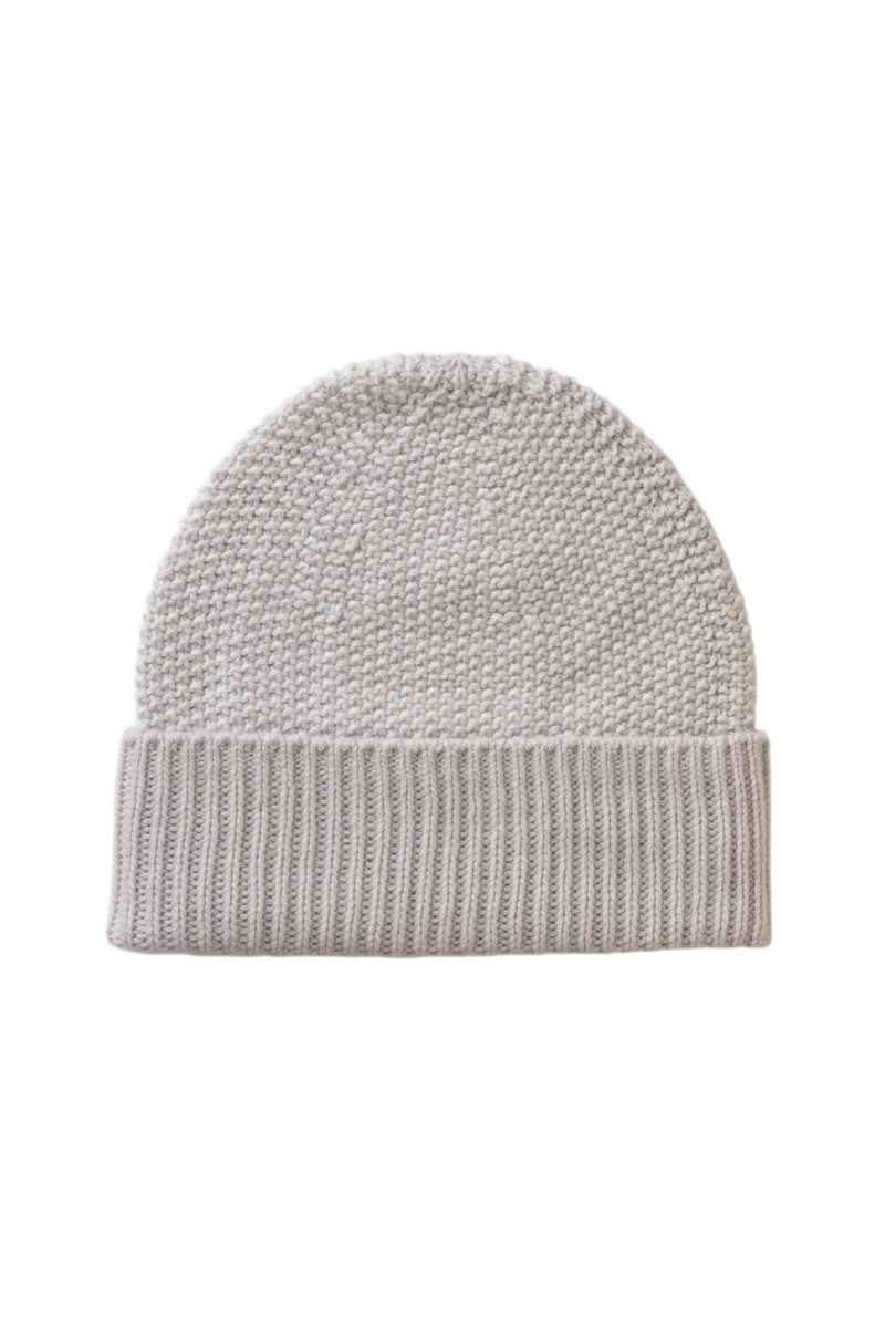 Seed Stitch Cashmere White Beanie 1