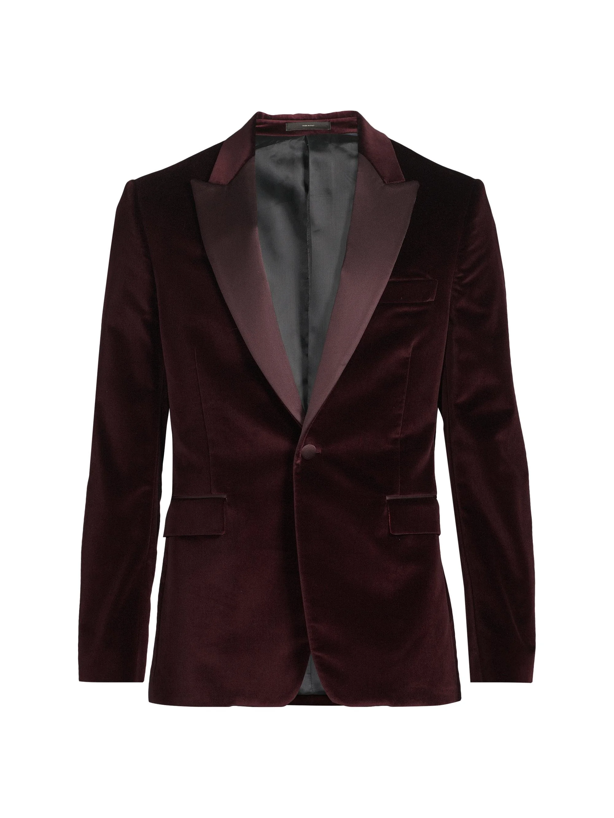 Men's Velvet One-Button Jacket - Dark Red - 1