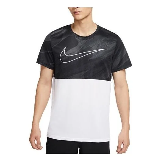 Men's Nike Logo Printing Pullover Round Neck Short Sleeve Black White T-Shirt DD1716-060 - 1