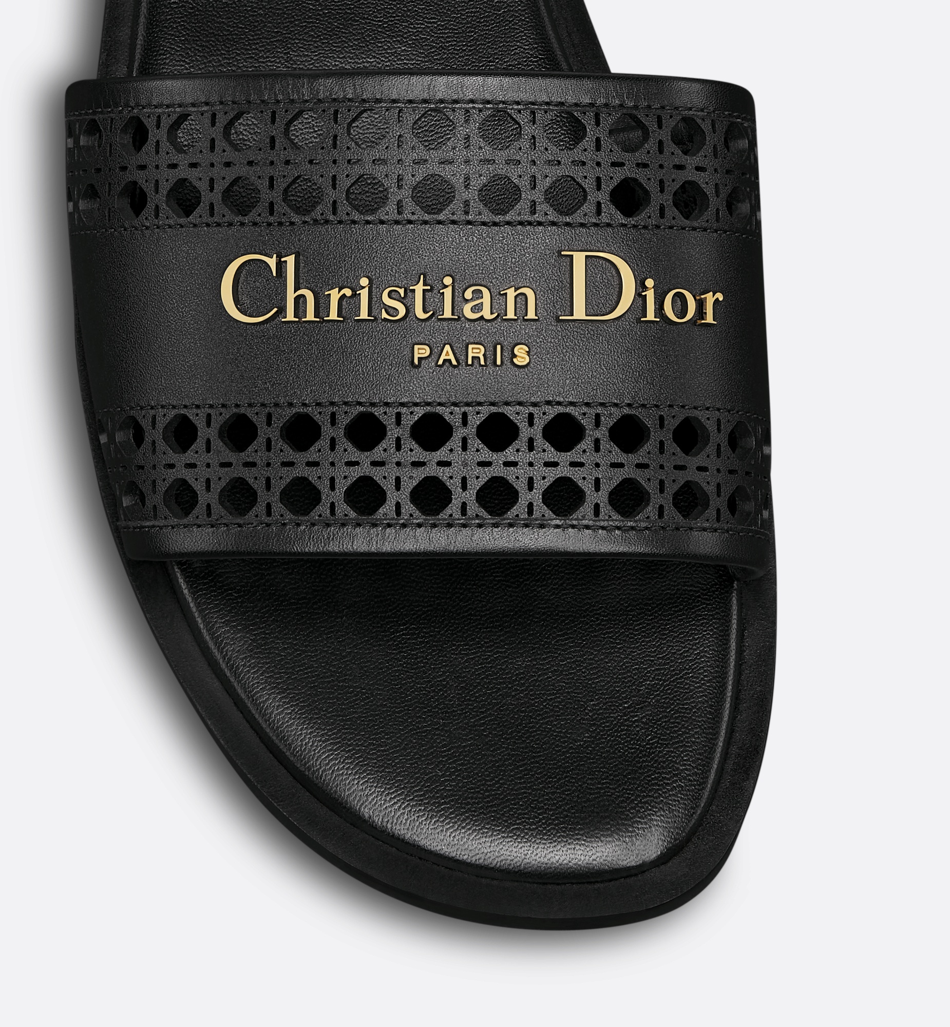 正規品★DIOR D-Lane スライド D-Lane Slide Black Calfskin with Openwork Microcannage Motif