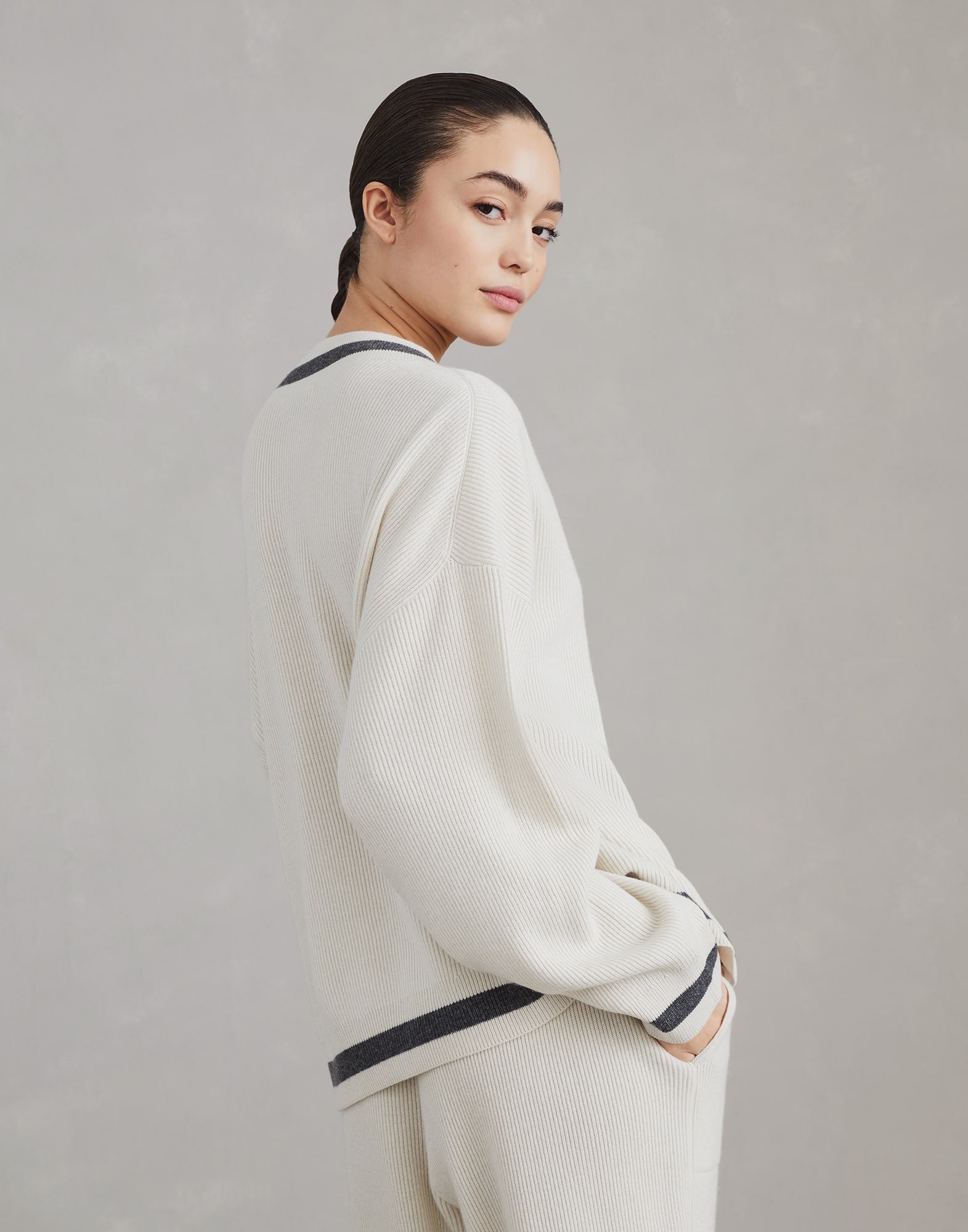 Cashmere English rib sweater with logo - 2