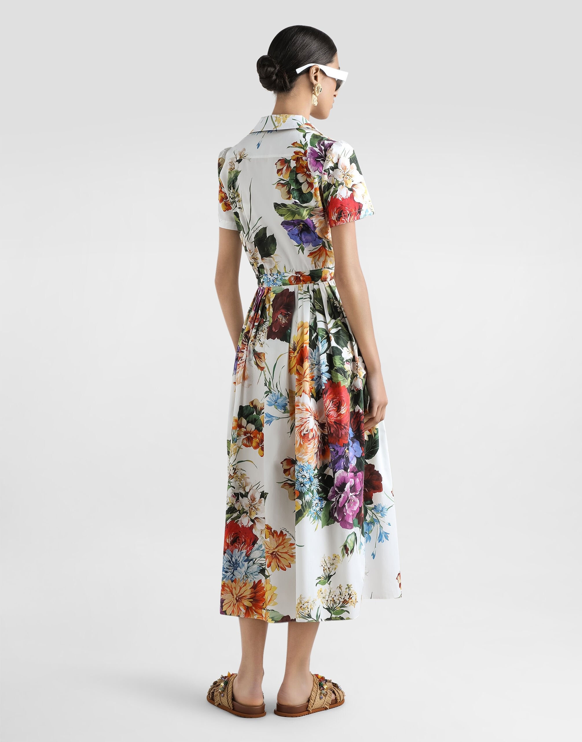 Flower bouquet-print poplin dress - 3