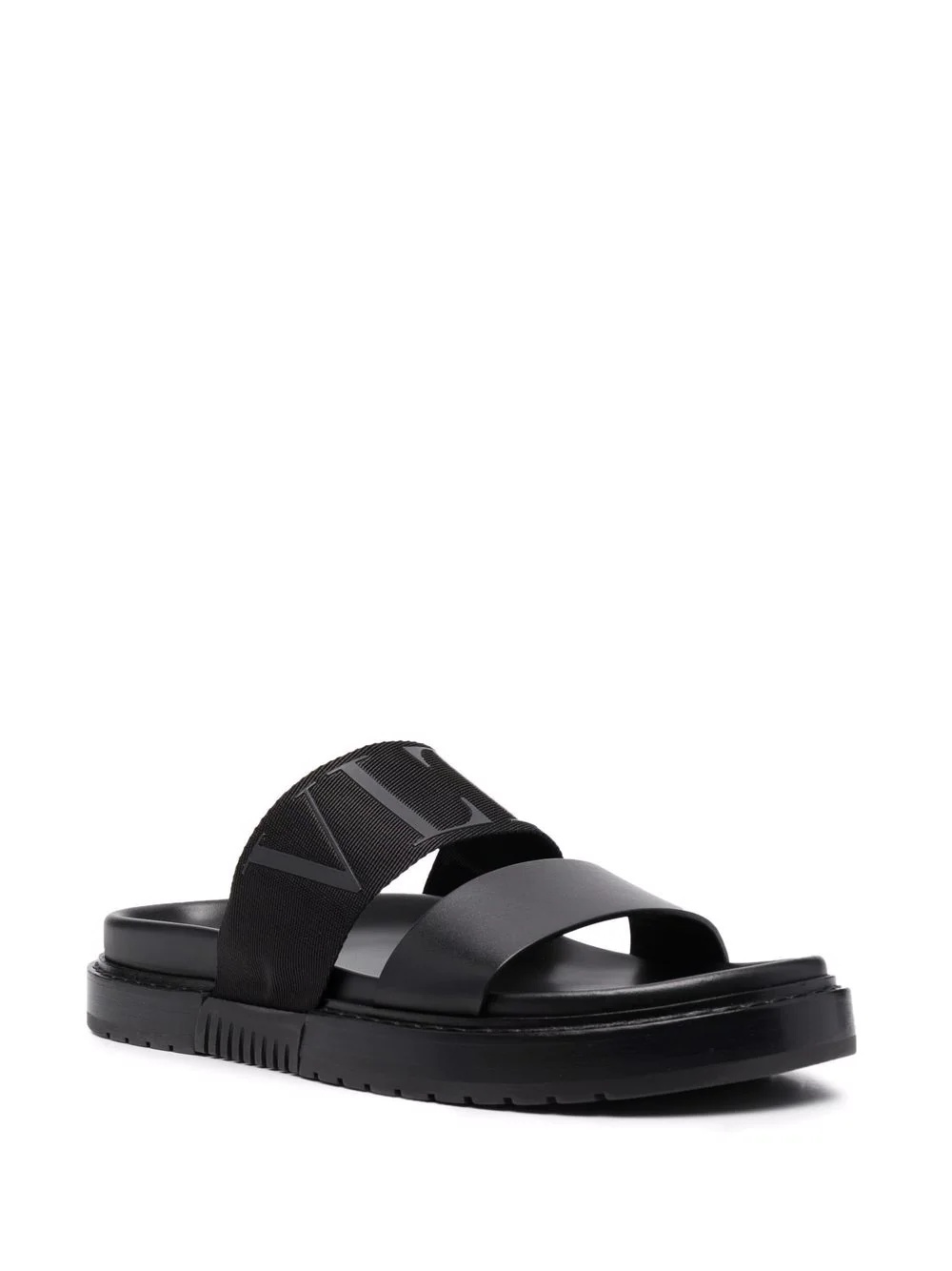 logo-embossed leather slides - 2