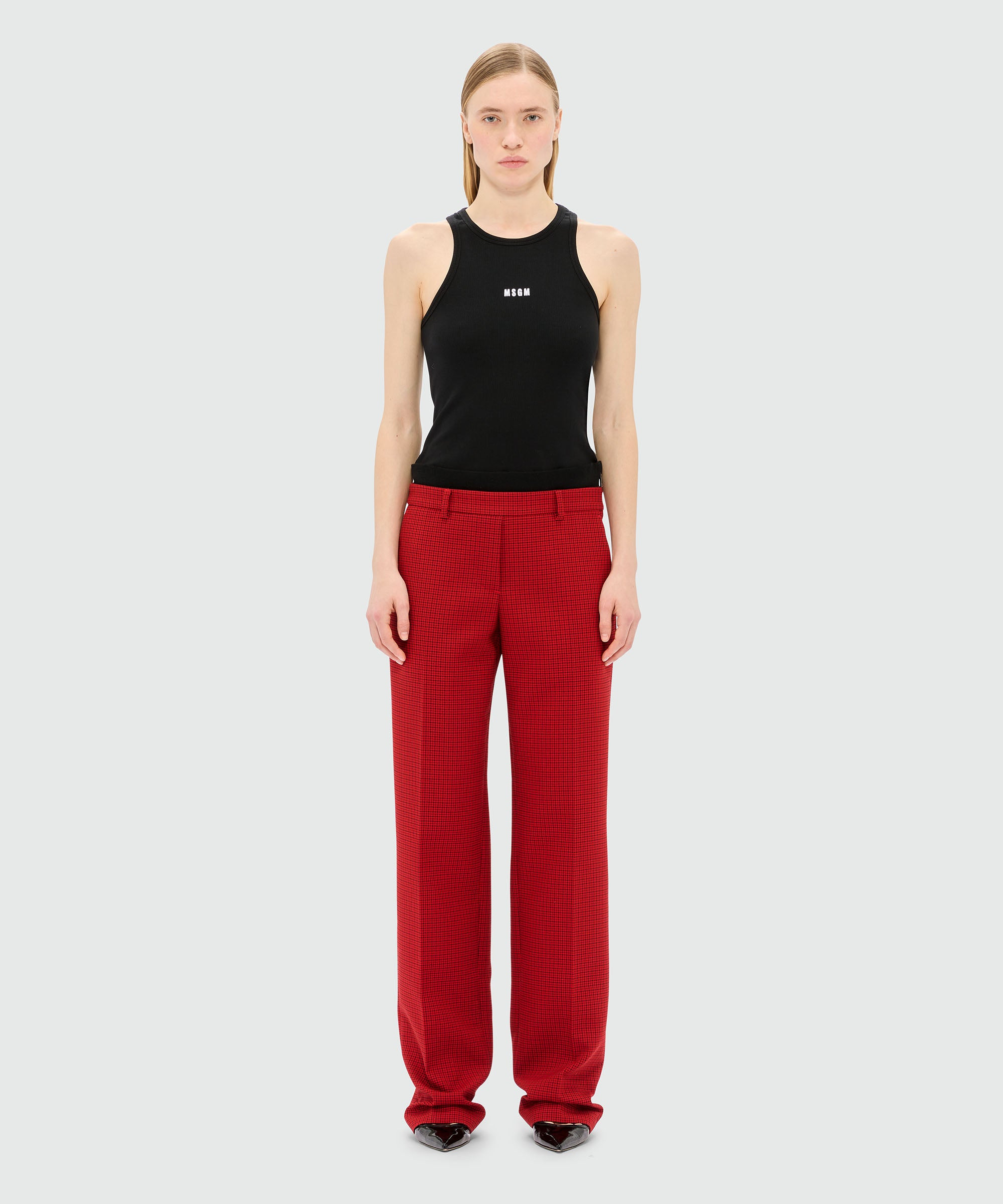 Red trousers with check pattern - 2