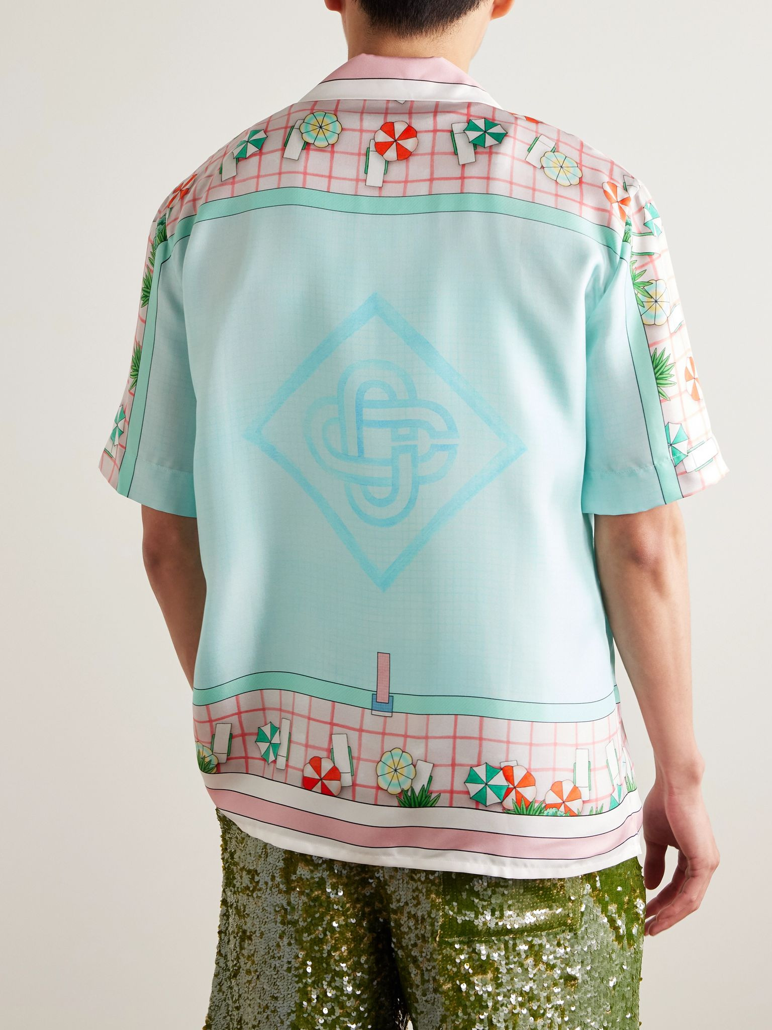 Copacabana Convertible-Collar Printed Silk-Twill Shirt Pink - 3